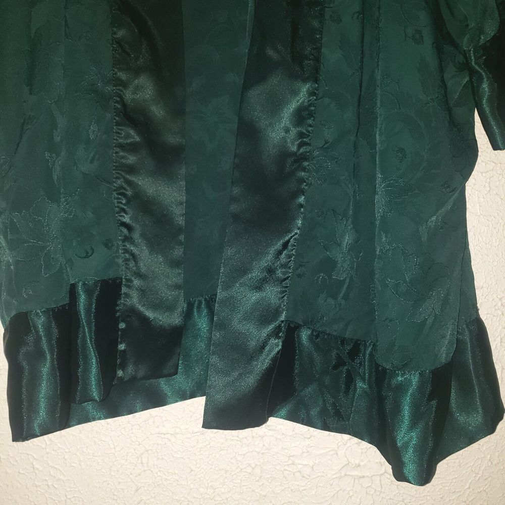 Vtg Victoria's Secret OS Gold Label Jacquard Kimono Bath Robe Green Satin Short - Picture 6 of 9